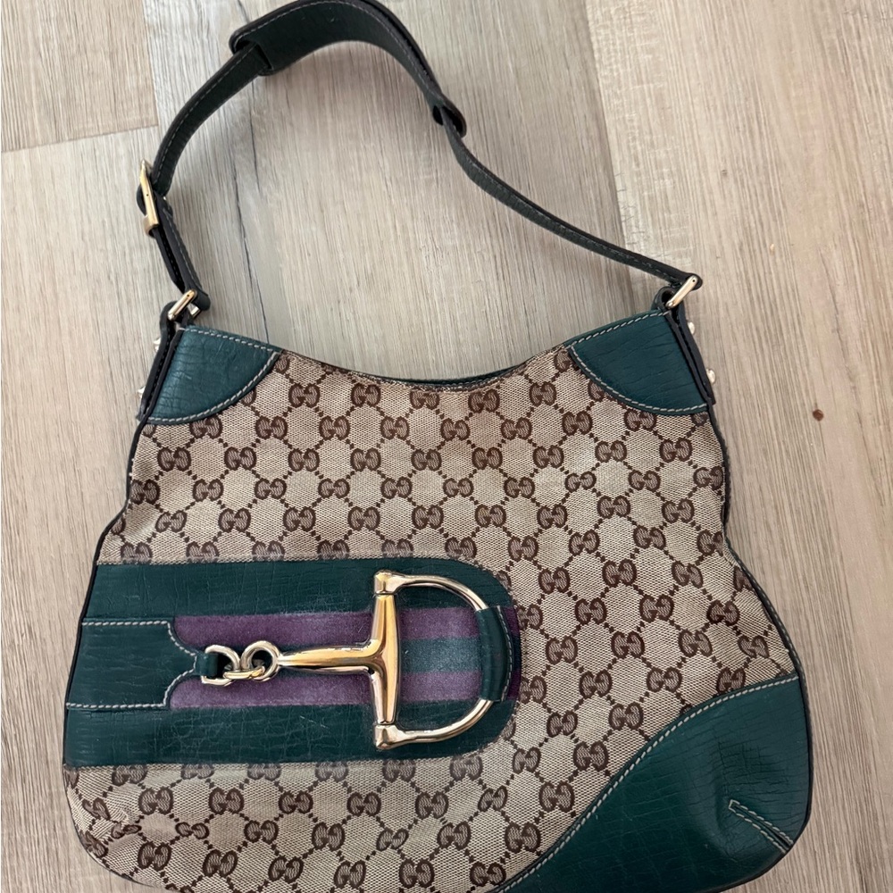 Gucci Beige and Green Shoulder Bag